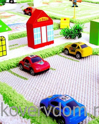 Детский развивающий игровой рельефный 3D ковер Городской Траффик зеленый